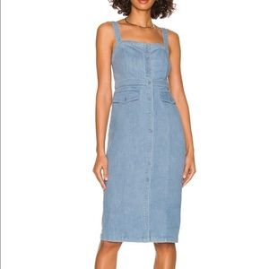 Lovers + Friends Button Front Midi Jean Dress Denim Kaia Sleeveless Sheath NEW